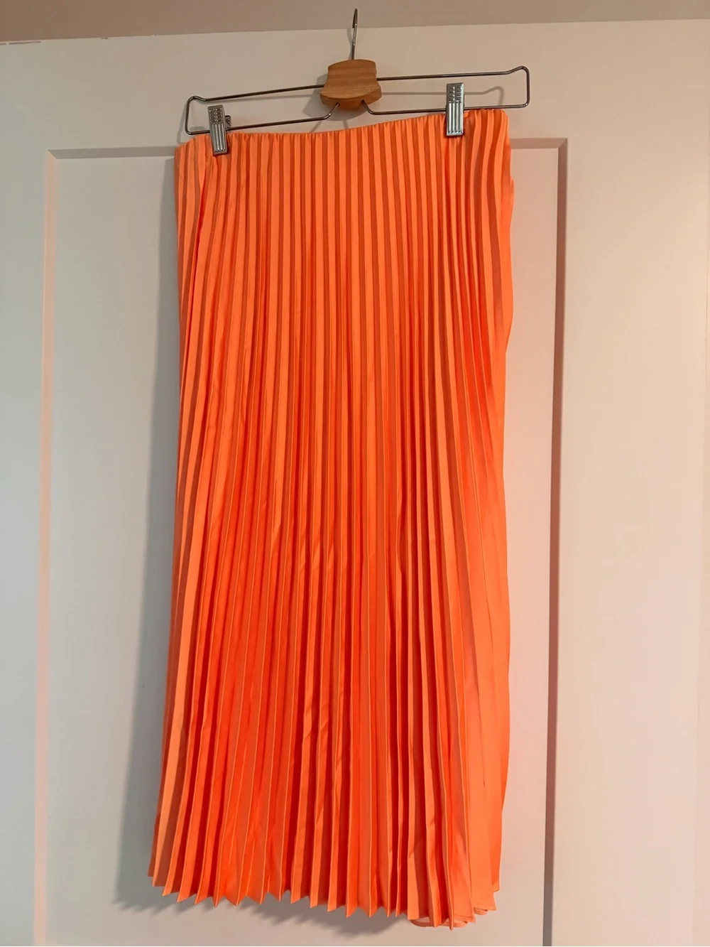 J. Crew Bright Orange Pleated Pull-On Midi Skirt